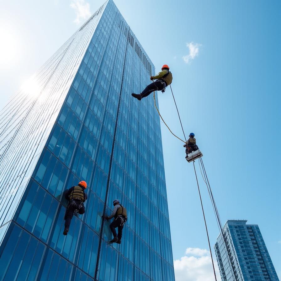 High-rise building facade cleaning in Makati